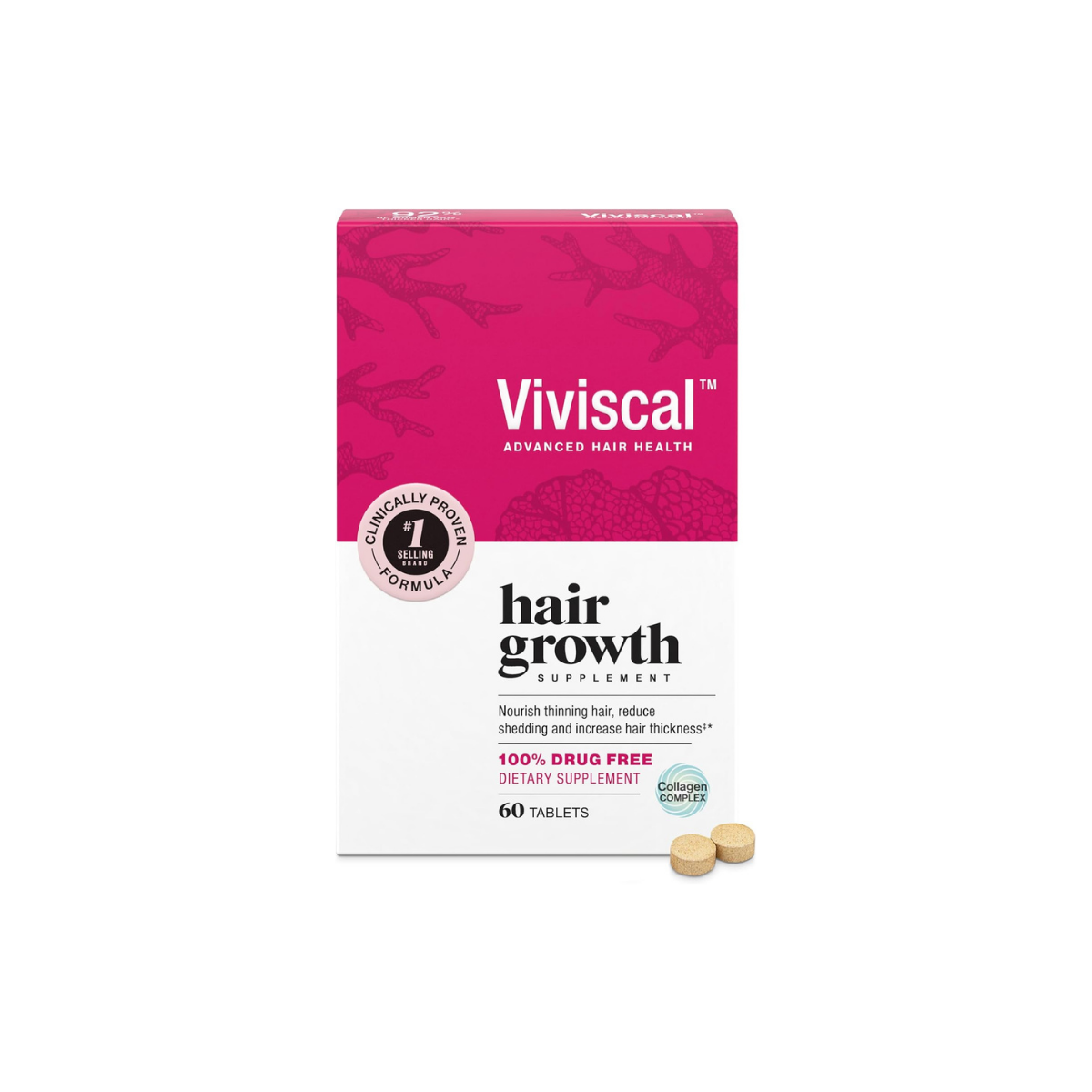 Viviscal  Hair Growth Supplements for Women for Thicker, Fuller Hair, Nourishes Thinning & Loss, with Proprietary Collagen Complex, 60 Tablets, 1 Month Supply