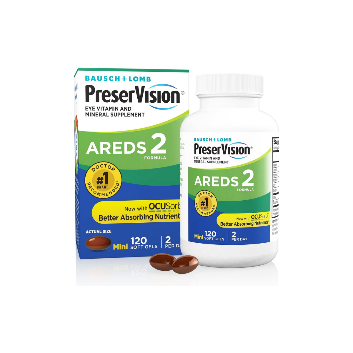 AREDS 2 Eye Vitamins, Lutein and Zeaxanthin Supplement with Vitamin C, Vitamin E, Zinc, and Copper, 120 Softgels (Minigels)