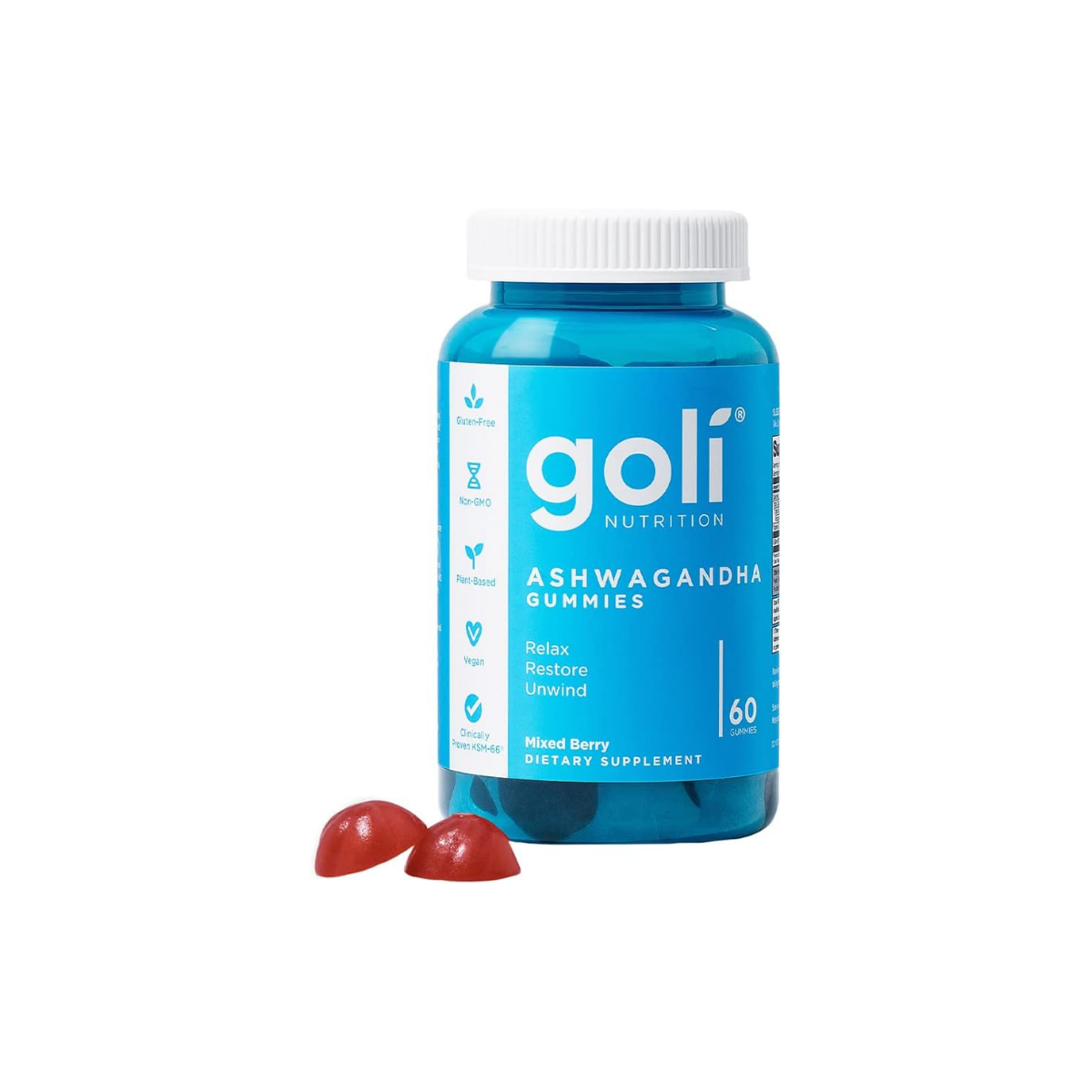 Ashwagandha & Vitamin D Gummy - 60 Count - Mixed Berry, KSM-66, Vegan, Plant Based, Non-Gmo, Gluten-Free & Gelatin Free Relax. Restore. Unwind, Pack of 1