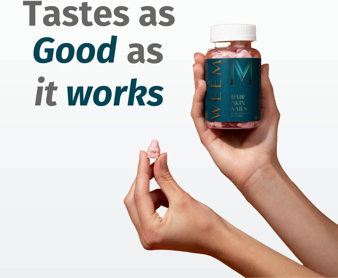 WEEM Hair Skin and Nails Gummies - Supports Healthy Hair - Vegan Biotin Vitamins for Women & Men Supports Faster Hair Growth, Stronger Nails, Healthy Skin, Extra Strength (1)