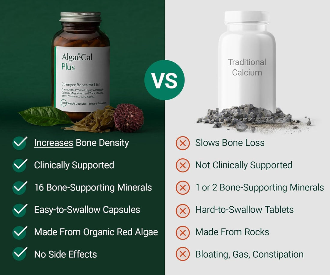 ALGAECAL Organic Red Algae Calcium Supplement for Bone Density, Vitamin K2 MK7 (100Mg), Vitamin D3 (1600 IU), Magnesium (350Mg) , 120 Caps (3 pack)