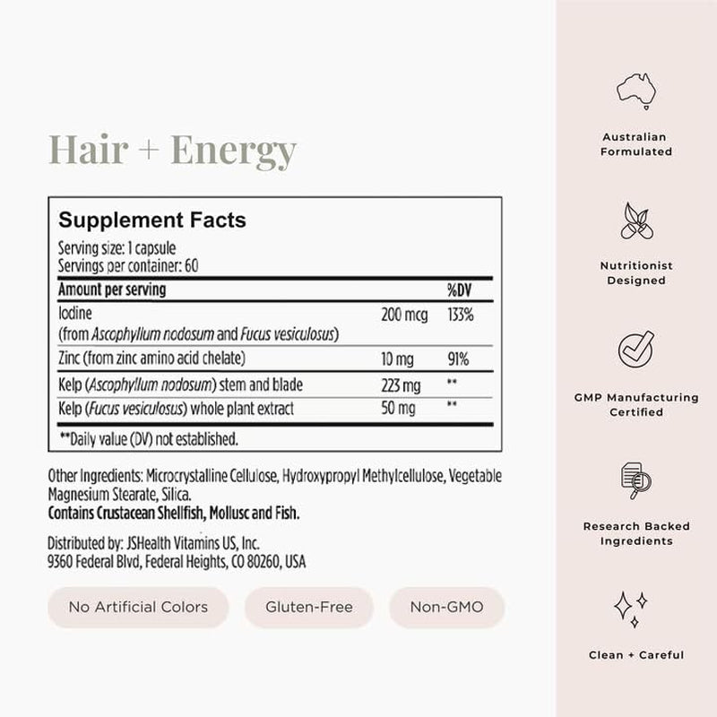 Hair Formula - Vitamins for Hair Growth and Energy with Zinc and Iodine - Hair Loss Supplement for Men and Women (60 Capsules)